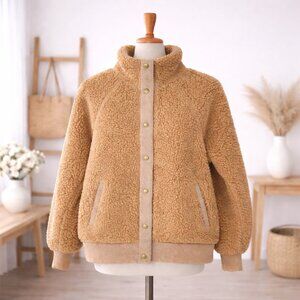 TECREW Teddy Sherpa Fleece Button Jacket Tan Medium